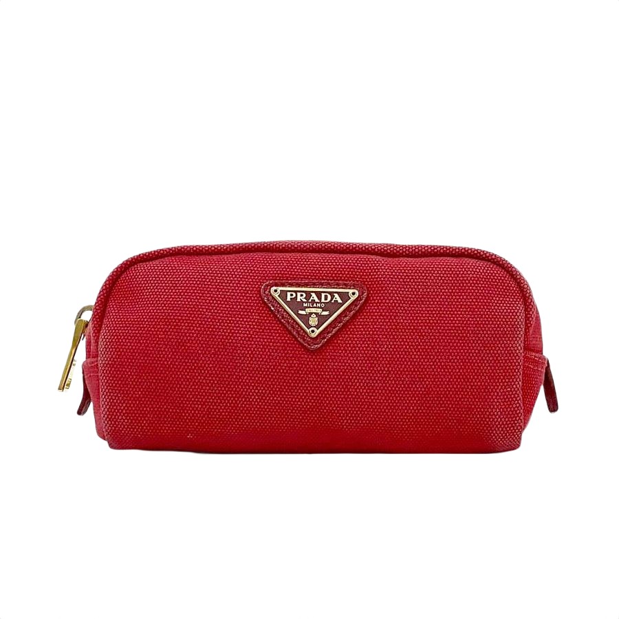 Prada Red Canvas Leather Small Pouch AB Condition Authentic